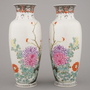 A pair of Chinese porcelain famille rose vases with quails, early 20th C. — photo 4