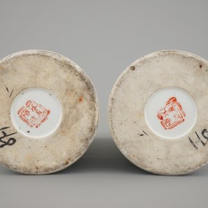 A pair of Chinese porcelain landscape hat stands, 19/20th C. — 照片 6