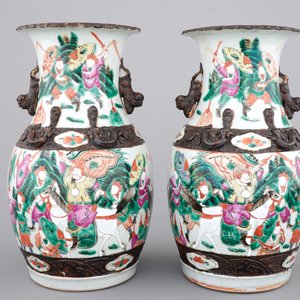 A pair of  Chinese porcelain Nanking famille verte vases, 19th C. — 照片 3