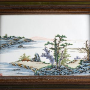 A pair of Chinese porcelain plaques with fine landscape painting, 19th C. — 照片 2