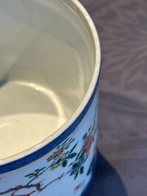 A pair of Chinese powder blue-ground famille verte vessels with a bird in a garden, Kangxi — photo 15