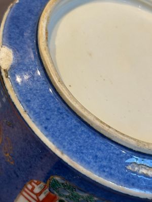 A pair of Chinese powder blue-ground famille verte vessels with a bird in a garden, Kangxi — photo 17