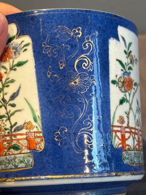 A pair of Chinese powder blue-ground famille verte vessels with a bird in a garden, Kangxi — photo 25