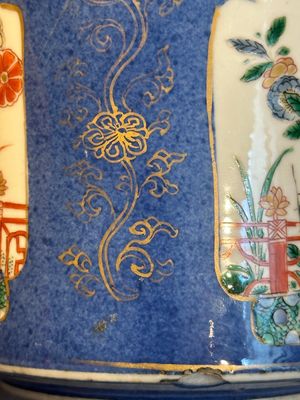 A pair of Chinese powder blue-ground famille verte vessels with a bird in a garden, Kangxi — photo 10