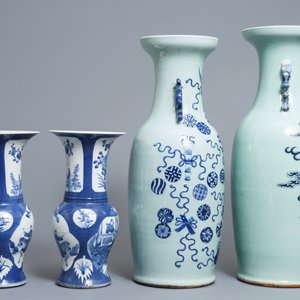 A pair of Chinese powder blue ground yenyen vases and two celadon vases, 19th C. — 照片 2