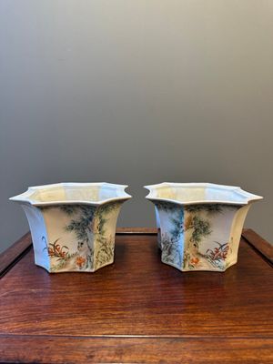 A pair of Chinese qianjiang cai jardinieres, signed Cha Yishun 查義順, 19/20th C. — 照片 5