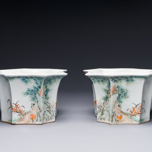 A pair of Chinese qianjiang cai jardinieres, signed Cha Yishun 查義順, 19/20th C. — 照片 2