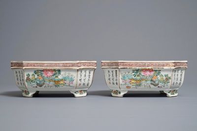 A pair of Chinese qianjiang cai planters, 19/20th C.
