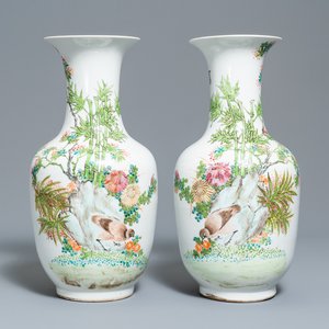 A pair of Chinese qianjiang cai vases with quails near bamboo, 19/20th C. — photo 1