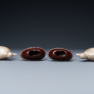 A pair of Chinese quail-shaped mother-of-pearl-set wooden boxes and covers, Qianlong mark, Qing — 照片 7