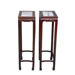 A pair of Chinese rectangular hongmu stands with marble top, Canton, 20th C. — 照片 4