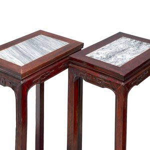 A pair of Chinese rectangular hongmu stands with marble top, Canton, 20th C. — 照片 8