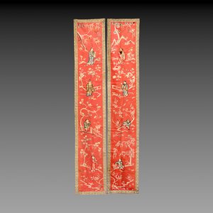 A pair of Chinese red-ground embroidered silk 'Eight Immortals' panels, 19th C. — photo 1
