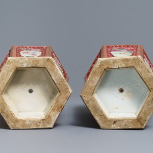 A pair of Chinese reticulated double-walled hexagonal famille rose vases, Yongzheng — photo 8