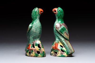 A pair of Chinese sancai-glazed parrots, 19th C.