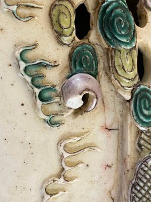 A pair of Chinese sancai incense stick holders and a verte biscuit inkstone, Kangxi or later — photo 6