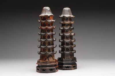 A pair of Chinese soapstone pagodas, 19/20th C.