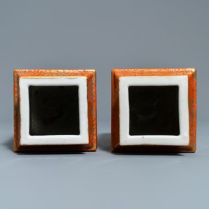 A pair of Chinese square famille rose vases with floral design, Yongzheng mark, Republic — photo 6