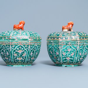 A pair of Chinese Thai market Bencharong covered boxes, 19th C. — photo 4
