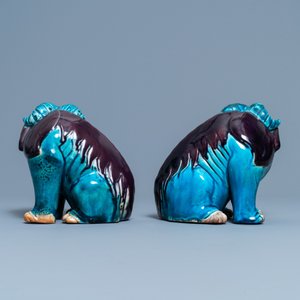 A pair of Chinese turquoise- and aubergine-glazed models of mythical animals, 19th C. — photo 4