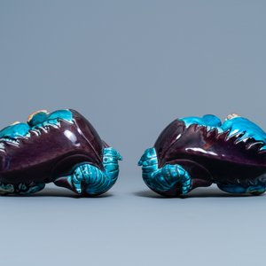 A pair of Chinese turquoise- and aubergine-glazed models of mythical animals, 19th C. — photo 6