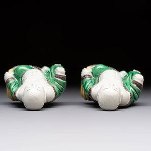 A pair of Chinese verte biscuit Milefo Buddhas, 19th C. — 照片 6