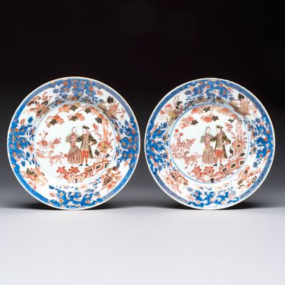 A pair of Chinese verte-Imari 'Governor Duff' plates, Yongzheng