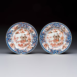 A pair of Chinese verte-Imari 'Governor Duff' plates — 照片 1