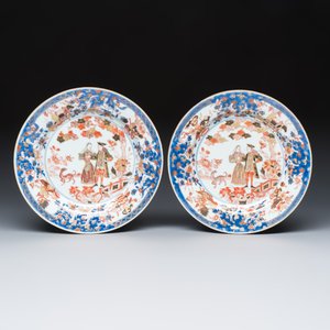 A pair of Chinese verte-Imari 'Governor Duff' plates — 照片 1