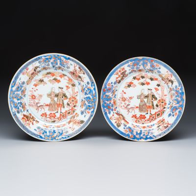 A pair of Chinese verte-Imari 'Governor Duff' plates, Yongzheng