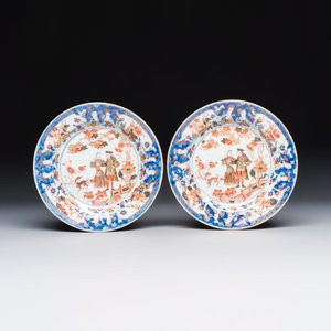 A pair of Chinese verte-Imari 'Governor Duff' plates — 照片 1