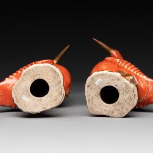 A pair of Chinese white-glazed Buddhist lions, a pair of doves and a pair of iron-red-decorated cranes, Ming and later — photo 13