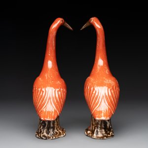 A pair of Chinese white-glazed Buddhist lions, a pair of doves and a pair of iron-red-decorated cranes, Ming and later — photo 10