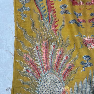 A pair of Chinese yellow-ground embroidered 'Dragons' and 'Phoenixes' panels — photo 11