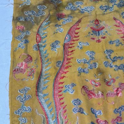 A pair of Chinese yellow-ground embroidered 'Dragons' and 'Phoenixes' panels — photo 12