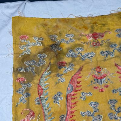 A pair of Chinese yellow-ground embroidered 'Dragons' and 'Phoenixes' panels — photo 13