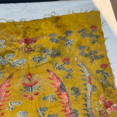 A pair of Chinese yellow-ground embroidered 'Dragons' and 'Phoenixes' panels — photo 14