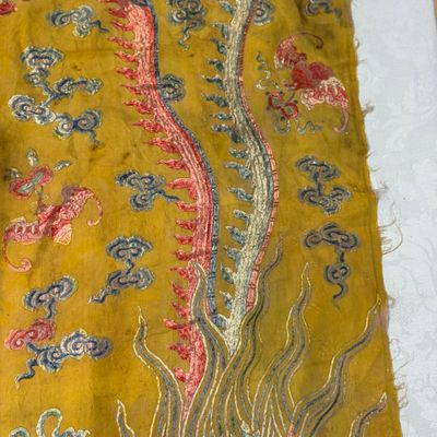 A pair of Chinese yellow-ground embroidered 'Dragons' and 'Phoenixes' panels — photo 15