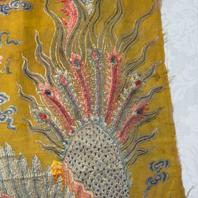 A pair of Chinese yellow-ground embroidered 'Dragons' and 'Phoenixes' panels — photo 16