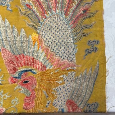 A pair of Chinese yellow-ground embroidered 'Dragons' and 'Phoenixes' panels — photo 17