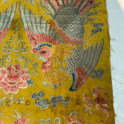 A pair of Chinese yellow-ground embroidered 'Dragons' and 'Phoenixes' panels — photo 18