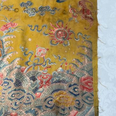 A pair of Chinese yellow-ground embroidered 'Dragons' and 'Phoenixes' panels — photo 19
