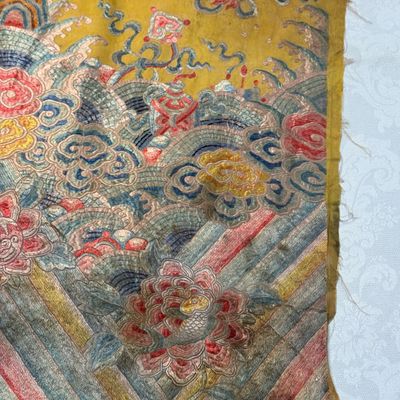 A pair of Chinese yellow-ground embroidered 'Dragons' and 'Phoenixes' panels — photo 20