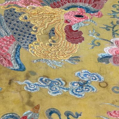 A pair of Chinese yellow-ground embroidered 'Dragons' and 'Phoenixes' panels — photo 21
