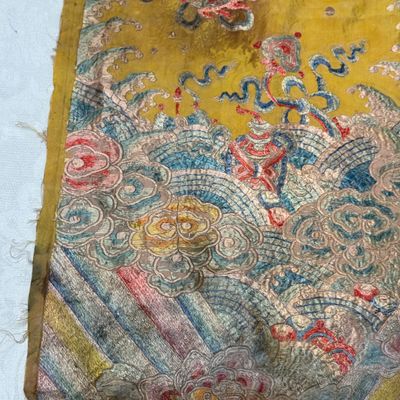 A pair of Chinese yellow-ground embroidered 'Dragons' and 'Phoenixes' panels — photo 23