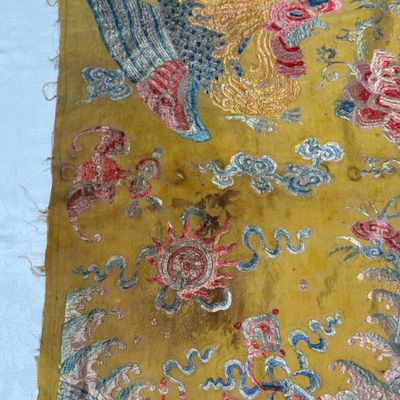 A pair of Chinese yellow-ground embroidered 'Dragons' and 'Phoenixes' panels — photo 29