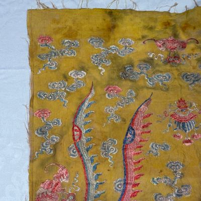 A pair of Chinese yellow-ground embroidered 'Dragons' and 'Phoenixes' panels — photo 31
