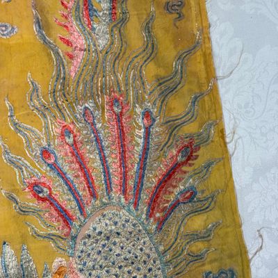 A pair of Chinese yellow-ground embroidered 'Dragons' and 'Phoenixes' panels — photo 33