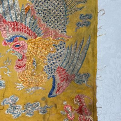A pair of Chinese yellow-ground embroidered 'Dragons' and 'Phoenixes' panels — photo 37