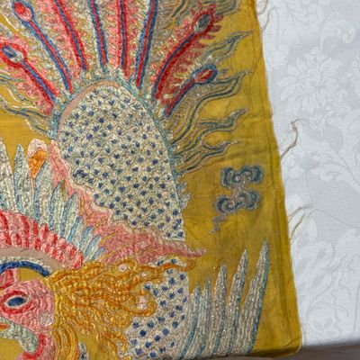 A pair of Chinese yellow-ground embroidered 'Dragons' and 'Phoenixes' panels — photo 38